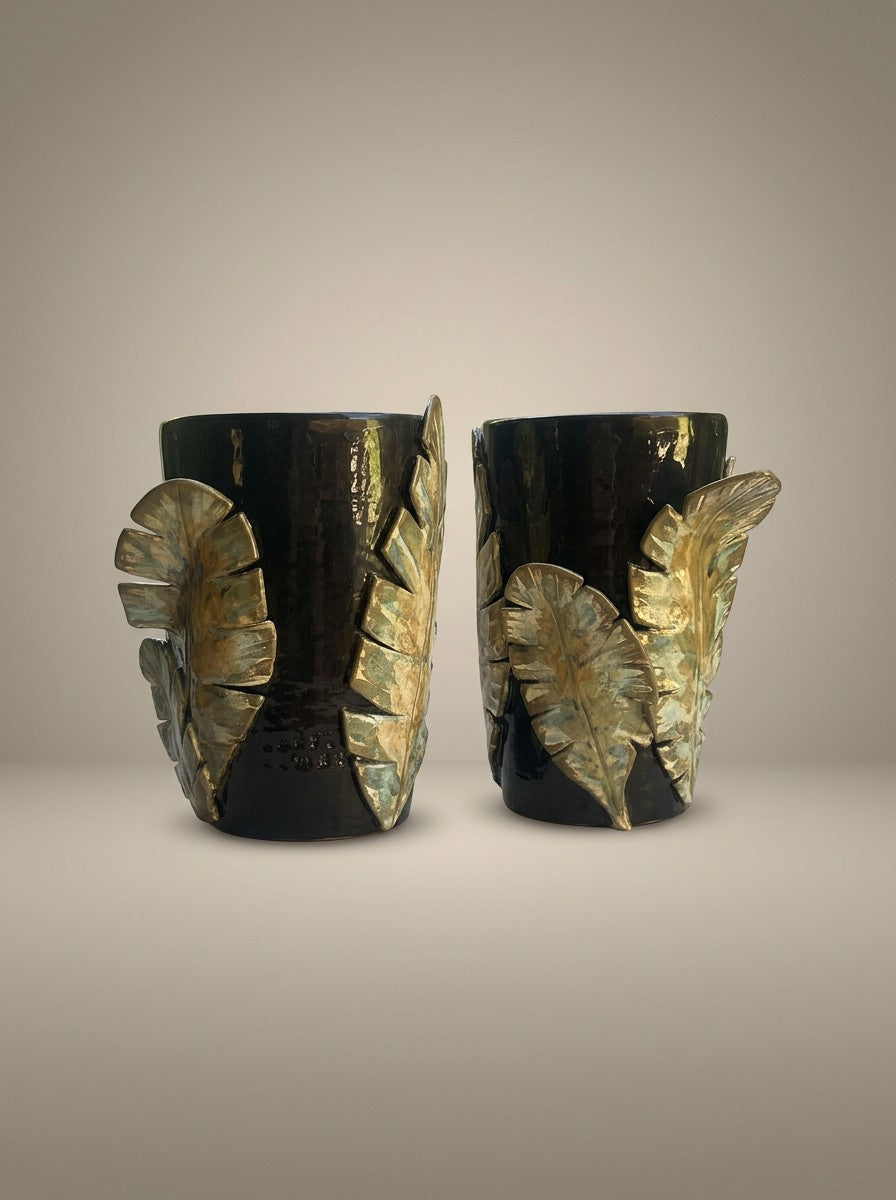 Pair of Ravenala Leaf Vases