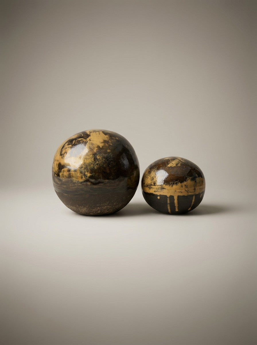 Set of Black Clay Spheres