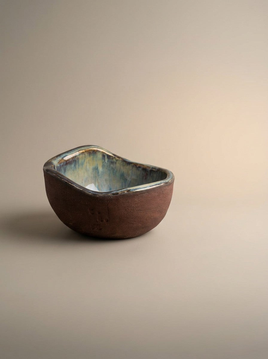 Terracotta Bowl with Sea-Blue Glazed Interior